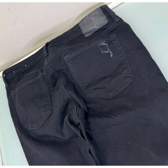American Eagle Jeans Mens 34X34 Airflex Black Distressed Slim Straight New NWT - Picture 7 of 13